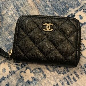 Chanel Black Quilted Wallet with Silver Logo